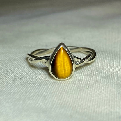 Teardrop Tigers Eye Ring- Size 7.5