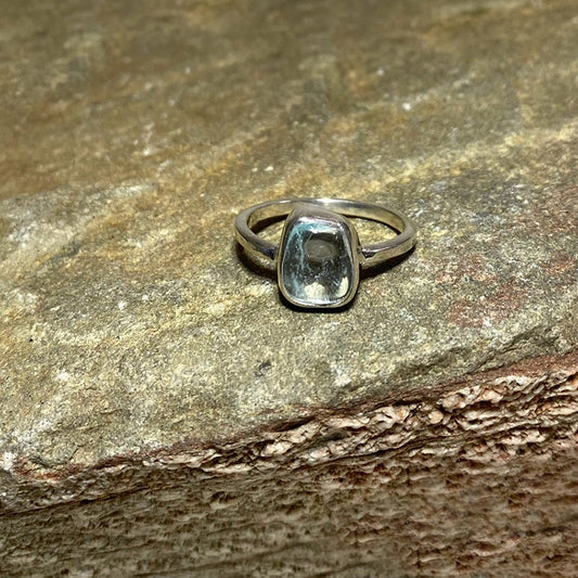 Square Tumbled Blue Topaz Ring- Size 8