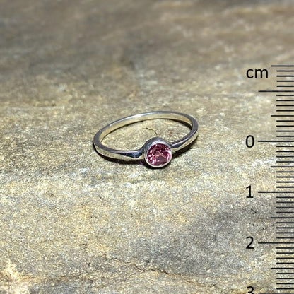 Faceted Round Pink Tourmaline Ring- Size 8