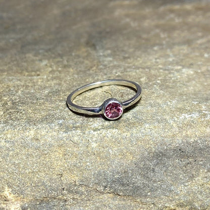 Faceted Round Pink Tourmaline Ring- Size 8