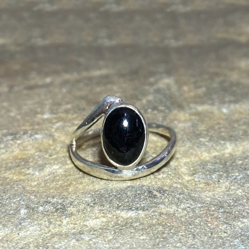 Oval Black Tourmaline Ring- Size 8