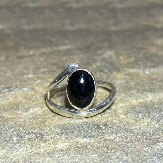 Oval Black Tourmaline Ring- Size 8