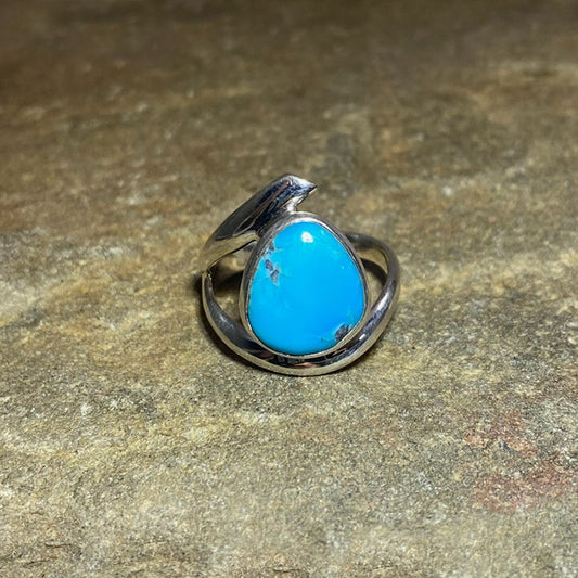 Freeform Turquoise Offset Sterling Silver Ring- Size 9