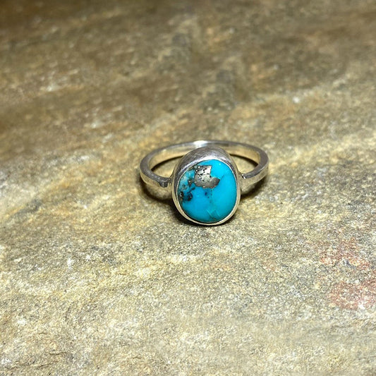 Freeform Turquoise With Pyrite Inclusion Ring- Size 7.5