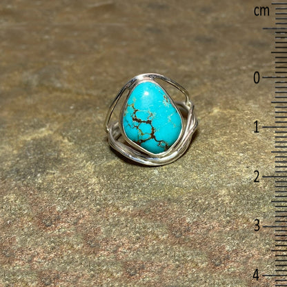 Freeform Turquoise Ornate Sterling Silver Ring- Size 10