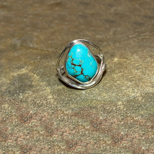 Freeform Turquoise Ornate Sterling Silver Ring- Size 10
