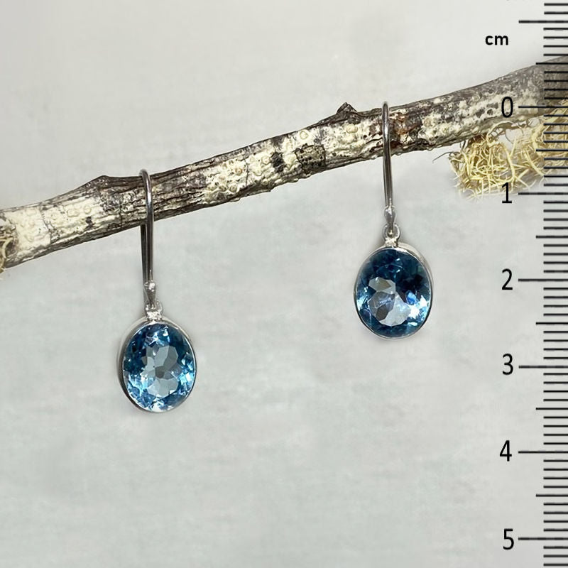 Faceted Oval Blue Topaz Earrings