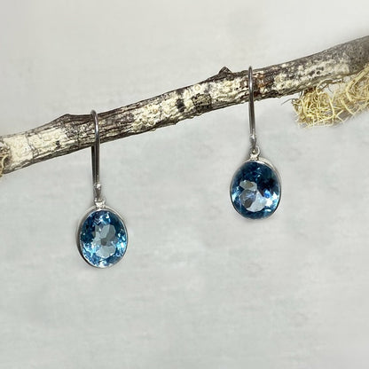 Faceted Oval Blue Topaz Earrings
