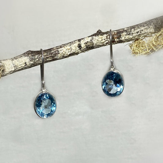 Faceted Oval Blue Topaz Earrings