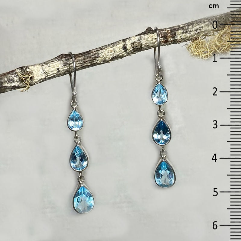 Faceted Teardrop Blue Topaz Chandelier Earrings