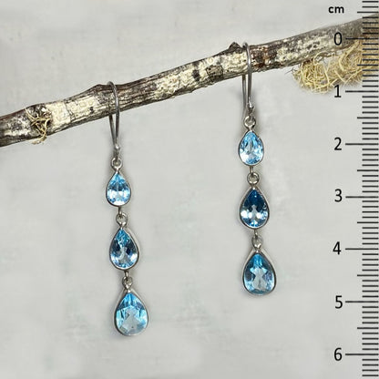 Faceted Teardrop Blue Topaz Chandelier Earrings
