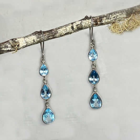 Faceted Teardrop Blue Topaz Chandelier Earrings