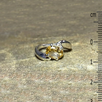 Faceted Oval Citrine Offset Sterling Silver Ring- Size 8