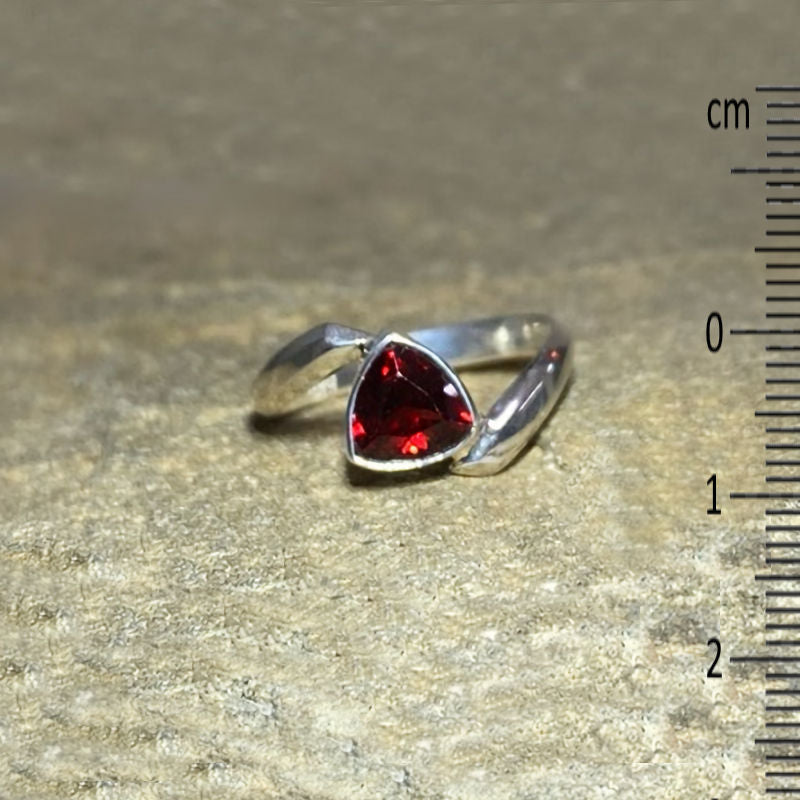 Faceted Triangle Garnet Offset Sterling Silver Ring- Size 7.5
