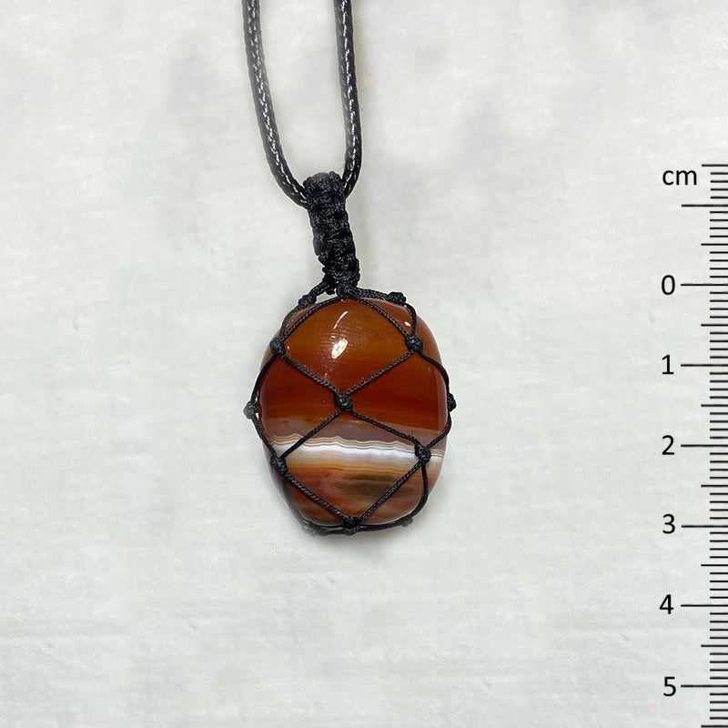 Adjustable Corded Tumbled Banded Carnelian Necklace