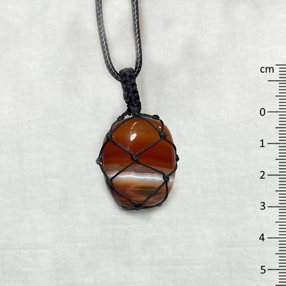 Adjustable Corded Tumbled Banded Carnelian Necklace