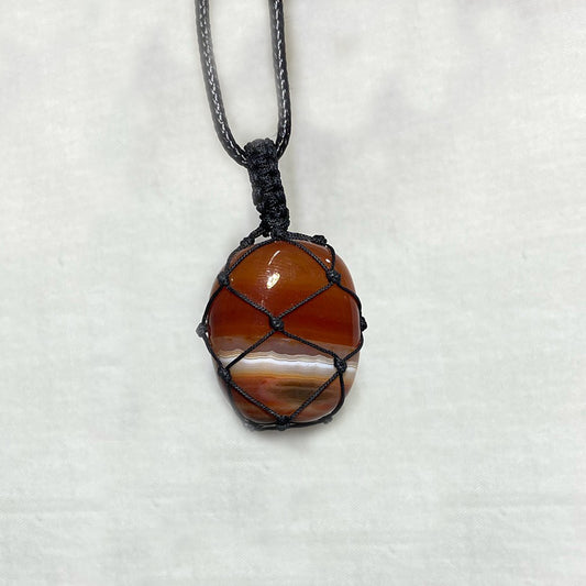 Adjustable Corded Tumbled Banded Carnelian Necklace