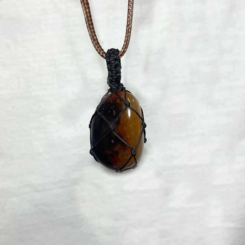 Adjustable Corded Tumbled Banded Carnelian Necklace