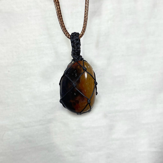Adjustable Corded Tumbled Banded Carnelian Necklace