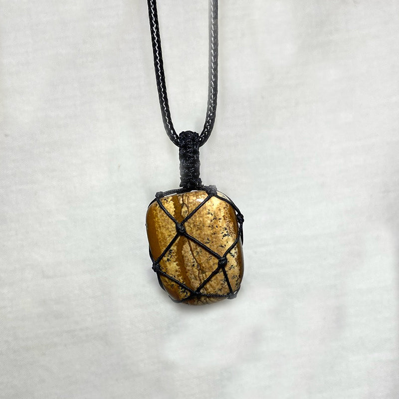 Adjustable Corded Tumbled Picture Jasper Necklace