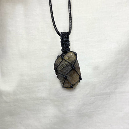 Adjustable Corded Tumbled Black Moonstone Necklace