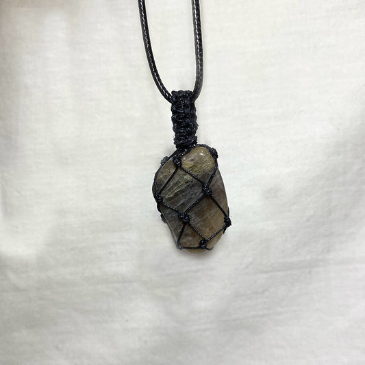 Adjustable Corded Tumbled Black Moonstone Necklace