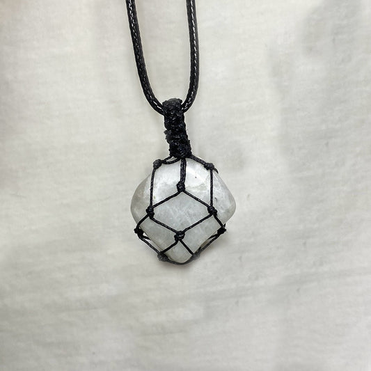 Adjustable Corded Tumbled Rainbow Moonstone Necklace
