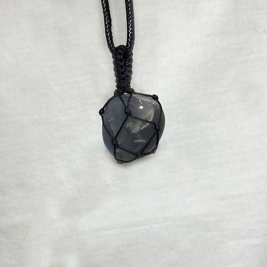 Adjustable Corded Tumbled Black Moonstone Necklace