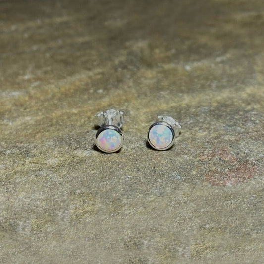 Round Opal Stud Earrings