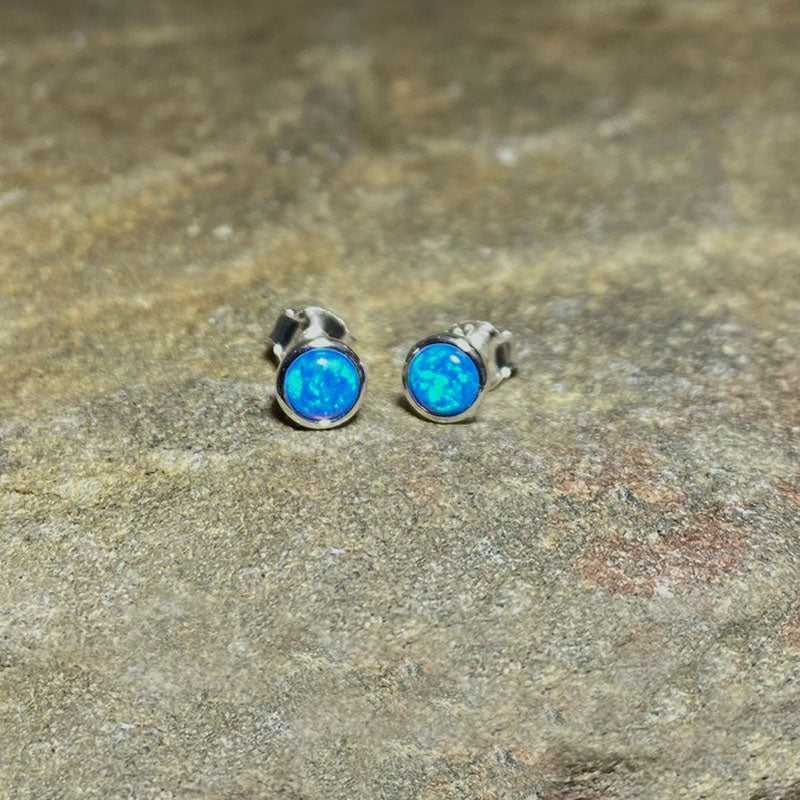 Round Opal Stud Earrings