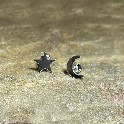 Sterling Silver Moon & Star Stud Earrings