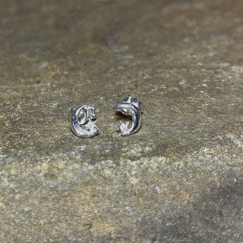 Sterling Silver Moon & Star Stud Earrings