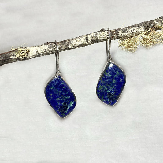 Freeform Bluebird Azurite Earrings