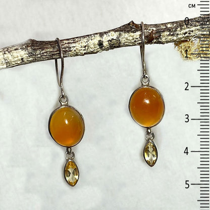 Oval Carnelian & Faceted Marquese Citrine Earrings