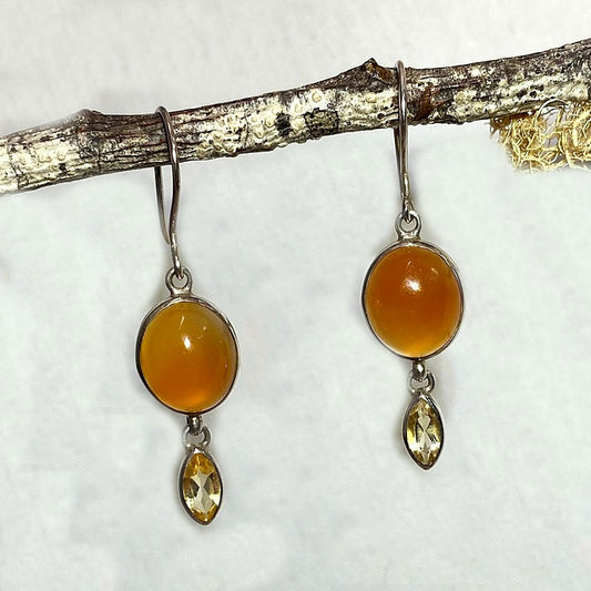 Oval Carnelian & Faceted Marquese Citrine Earrings