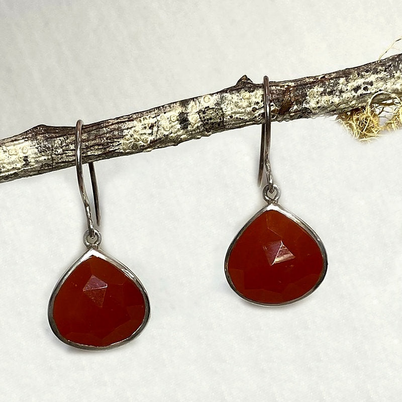 Faceted Teardrop Carnelian Earrings