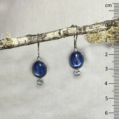 Oval Blue Kyanite & Round Faceted Blue Topaz Earrings