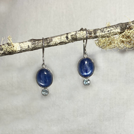 Oval Blue Kyanite & Round Faceted Blue Topaz Earrings