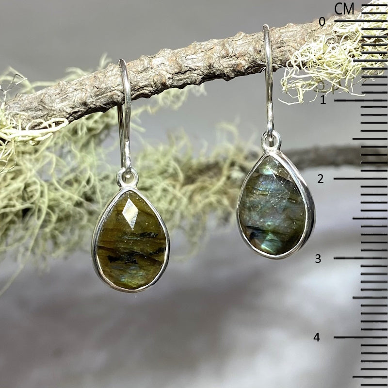 Teardrop Faceted Green & Blue Flash Labradorite Earrings