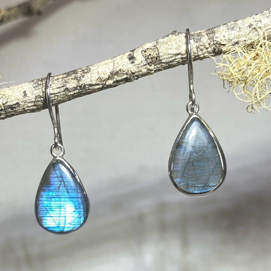 Teardrop Blue Flash Labradorite Earrings