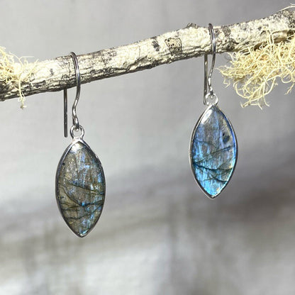 Leaf Blue Flash Labradorite Earrings