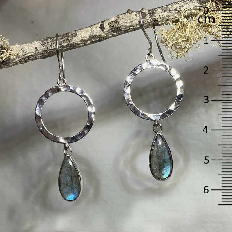 Ornate Sterling Silver Teardrop Labradorite Earrings