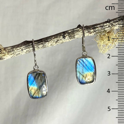 Rectangle Blue & Copper Flash Labradorite Earrings