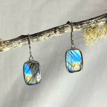 Rectangle Blue & Copper Flash Labradorite Earrings