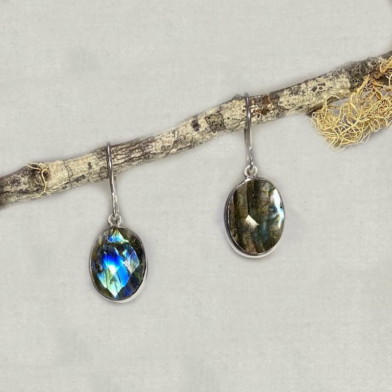 Faceted Oval Labradorite Earrings