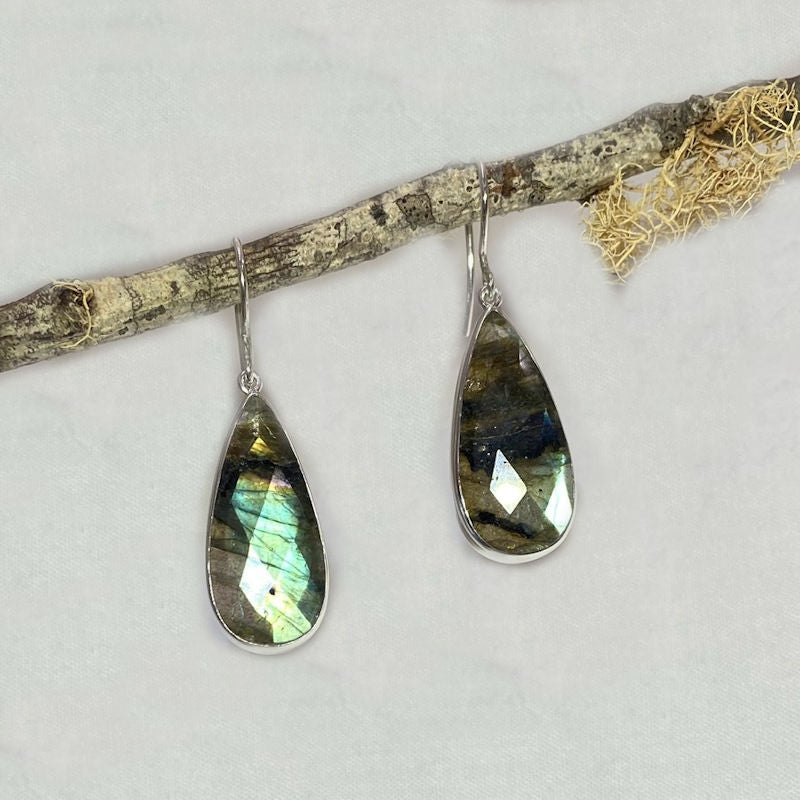 Faceted Teardrop Labradorite Earrings