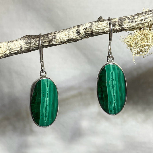 Oval Malachite Earrings