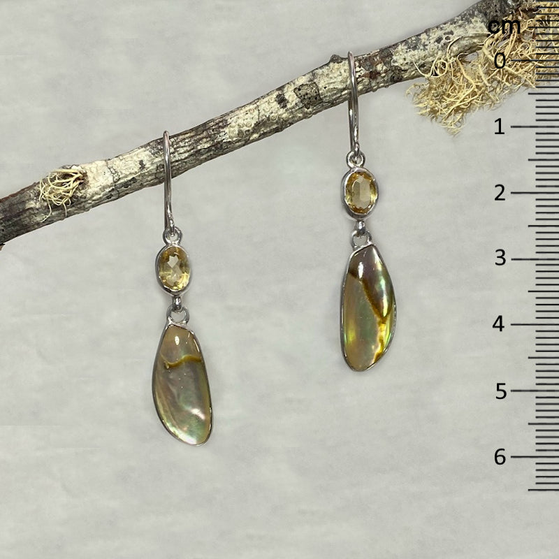 Faceted Oval Citrine & Freeform Paua Shell Earrings