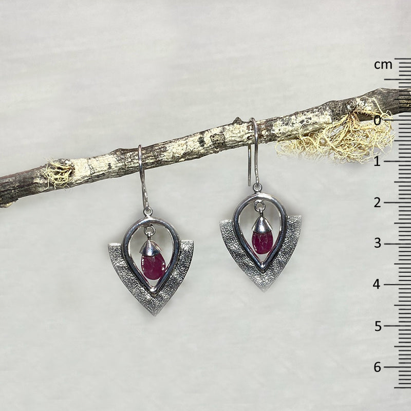 Ornate Sterling Silver Ruby Earrings