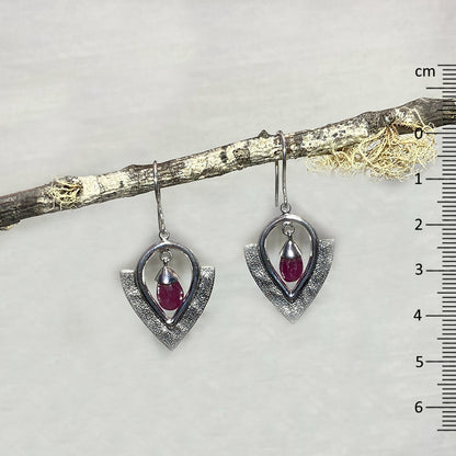 Ornate Sterling Silver Ruby Earrings